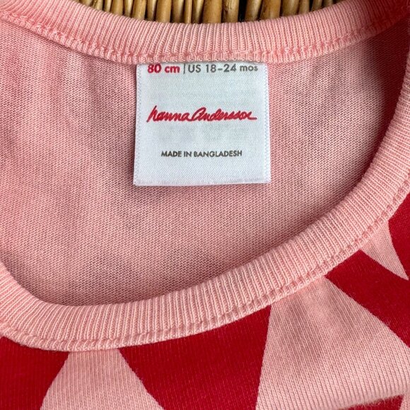 HANNA ANDERSSON Love Hearts Dress Baby 18-24 80 Pink Red Heart Print Valentines - Picture 5 of 6